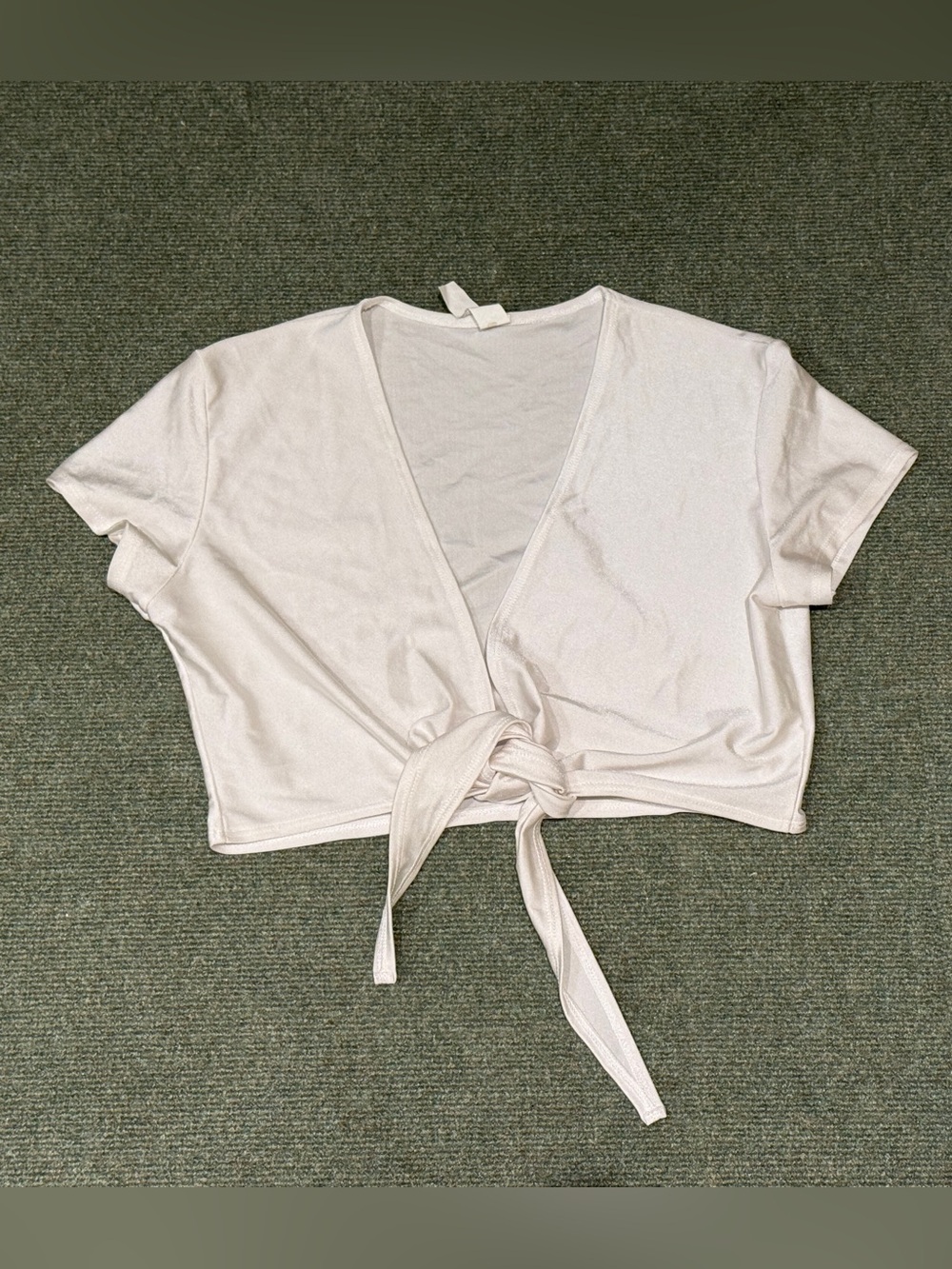 Cropped White Tie-Front Short-Sleeved Top One Size Fits Most